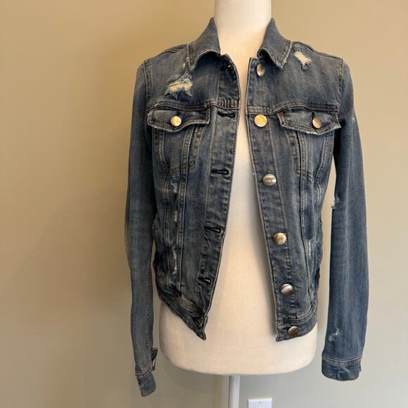 American Eagle Denim Jacket Size Medium Distressed Jean Jacket - Picture 1 of 13